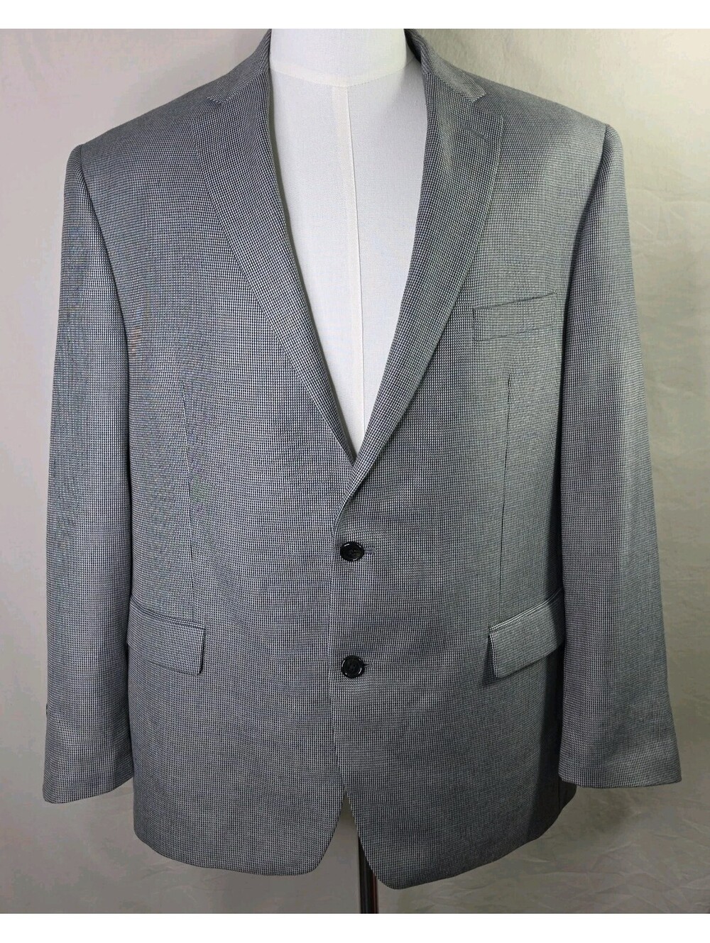 Lauren Ralph Lauren Sport Coat Blazer Mens 46L Grey Houndstooth Silk Wool